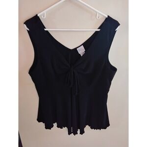 Giorgio Fiorlini‎ Collection Womens Black V-Neck Tie Front Lettuce Hem Top XL